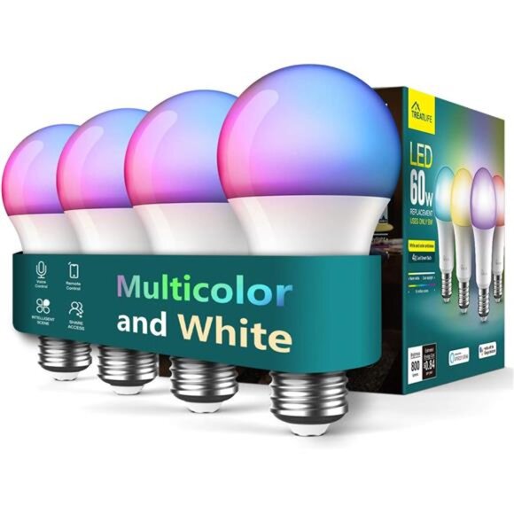 TREATLIFE Smart Light Bulbs 4 Pack, UL Certified 2.4GHz Color Changing Light - Picture 1 of 7